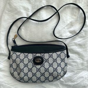 Authentic Gucci crossbody bag monogram canvas navy blue with gold GG logo